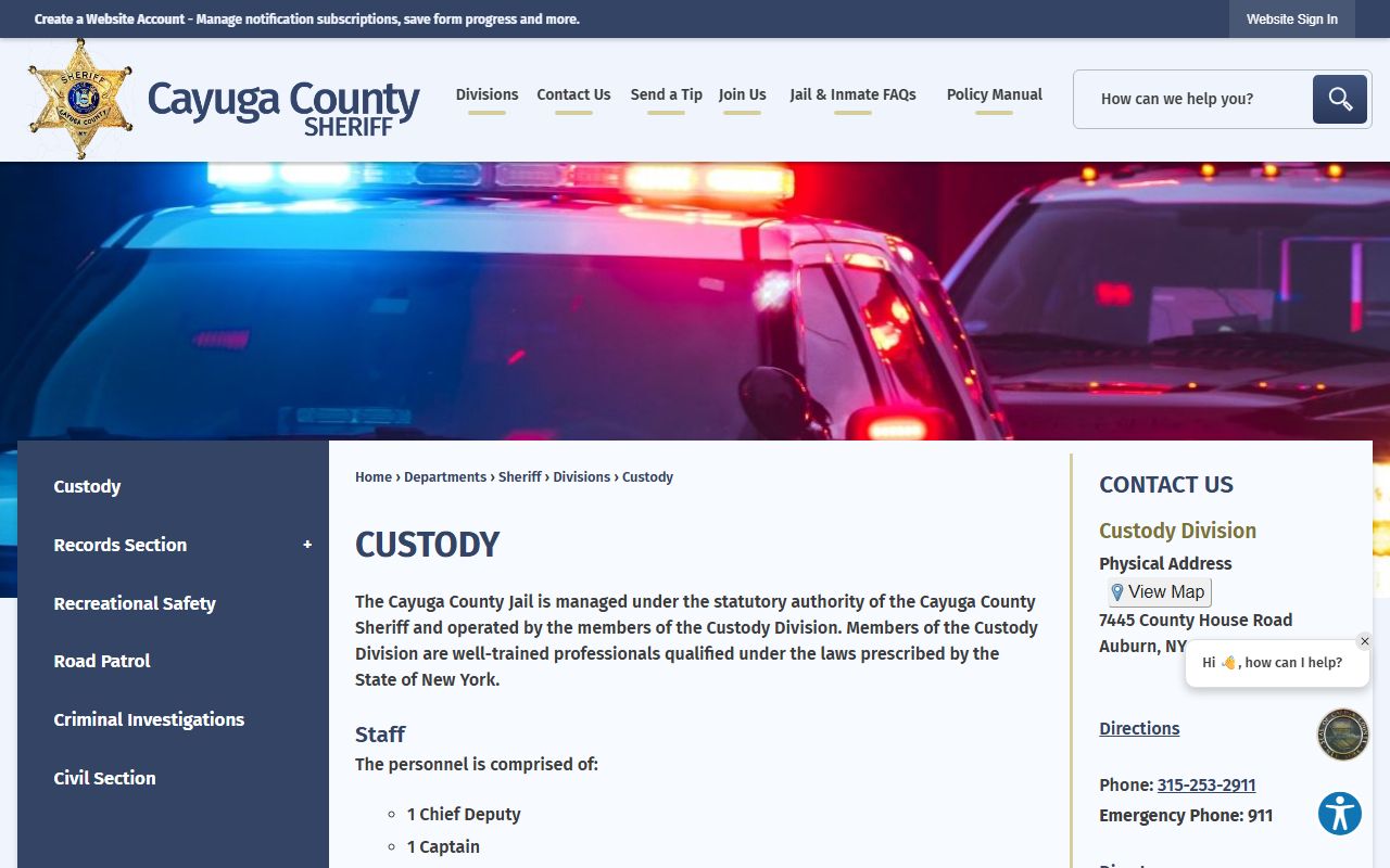 Cayuga County inmate population custody division page