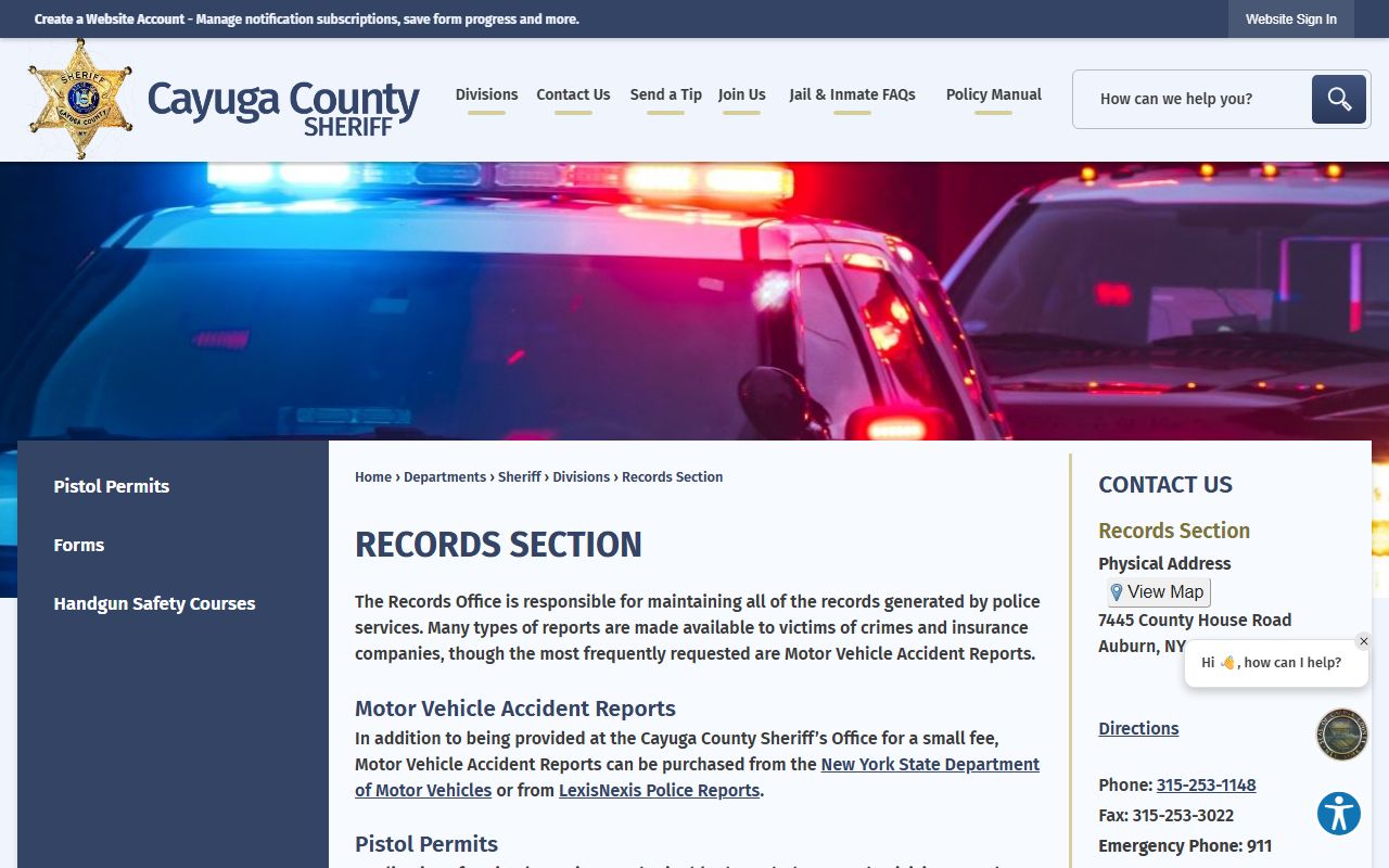 Cayuga County inmate records Sheriff's Records Section page