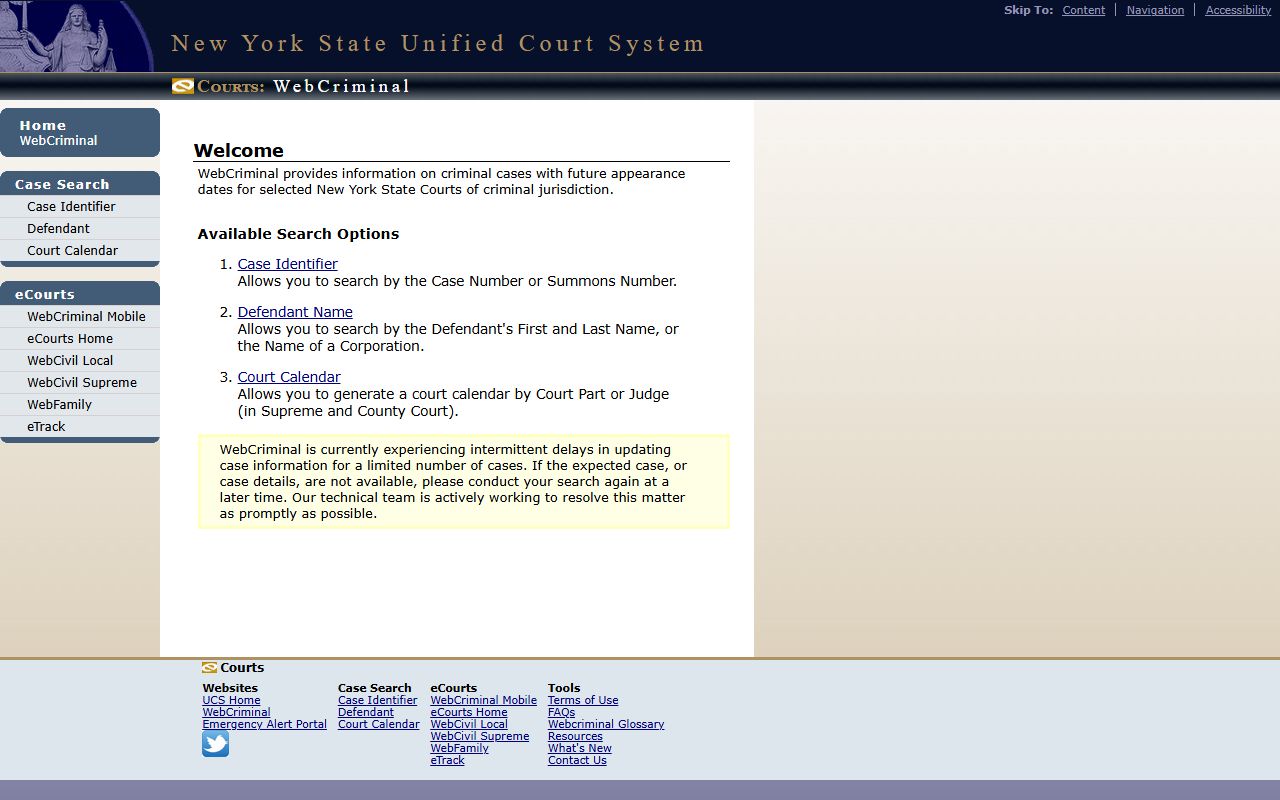 Cayuga County court records after arrest WebCriminal search screen